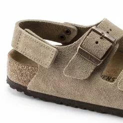 Kids' Birkenstock Milano Hook & Loop Suede Leather Sandal - Taupe 9 Kids' Birkenstock Milano Hook & Loop Suede Leather Sandal - Taupe -Chubbies Store kids birkenstock milano hook loop suede sandal 1021723 taupe closeup 09695.1655994424