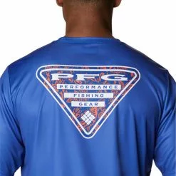 Columbia Sportswear Men's Columbia Collegiate Short Sleeve Terminal Tackle Shirt -Chubbies Store mens columbia short sleeve clg terminal tackle shirt 1990181 438 fla azul closeup 24929.1663342823