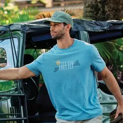 Men's Free Fly Short Sleeve Coastal Cruises Tee -Chubbies Store mens free fly coastal cruisers short sleeve t shirt MGRCC 418HBLRF heather blue reef lifestyle 14437.1648658085
