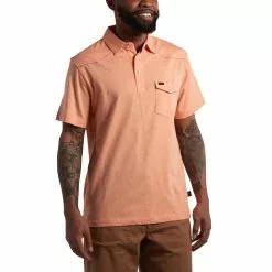 Howler Bros. Men's Howler Brothers Ranchero Polo Shirt -Chubbies Store mens howler brothers ranchero polo 126222S PEA peach heather front 44530.1645134550