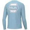Men's Huk Long Sleeve Huktagon Pursuit Shirt -Chubbies Store mens huk huktagon pursuit tee H1200500 364 island blue main 39690.1675112478