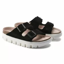 Women's Birkenstock Arizona Platform Suede Leather Chunky Sandal - Black