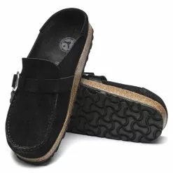 Women's Birkenstock Buckley Suede Leather Clog - Black -Chubbies Store womens birkenstock buckley clog 1017826 black bottom 79655.1624379318